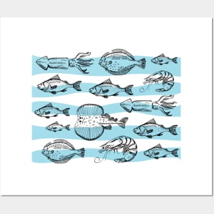 Sea Fishes - Hand Drawn - Striped Posters and Art